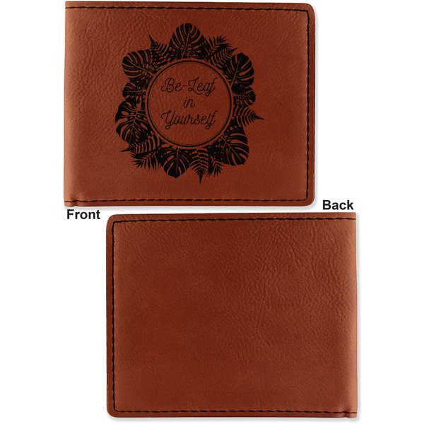 Tropical Leaves Border Cognac Leatherette Bifold Wallets - Front and Back Single Sided - Apvl