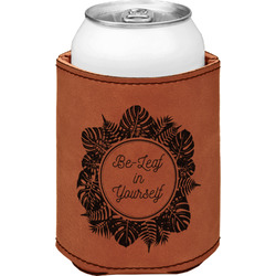 Tropical Leaves Border Leatherette Can Sleeve - Double Sided (Personalized)
