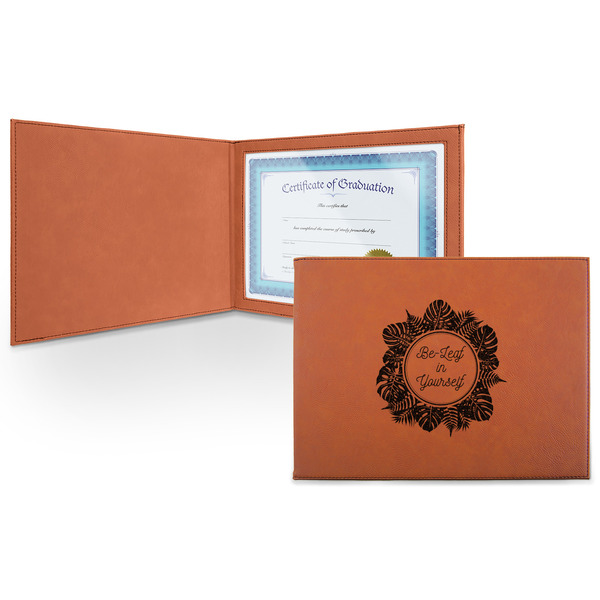 Custom Tropical Leaves Border Leatherette Certificate Holder - Front (Personalized)