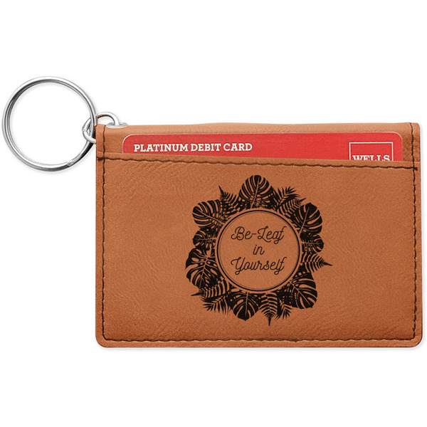 Custom Tropical Leaves Border Leatherette Keychain ID Holder - Single Sided (Personalized)