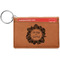 Tropical Leaves Border Cognac Leatherette Keychain ID Holders - Front Credit Card