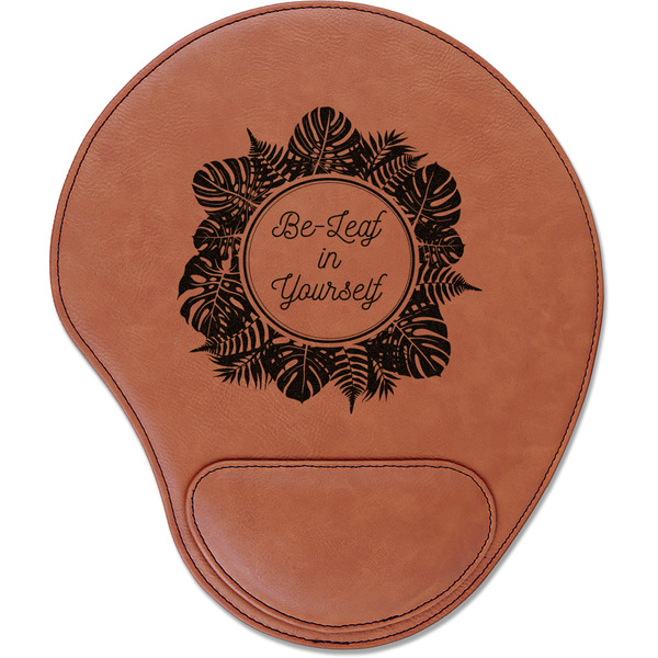 Custom Tropical Leaves Border Leatherette Mouse Pad with Wrist Support (Personalized)