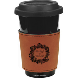 Tropical Leaves Border Leatherette Cup Sleeve - Single Sided (Personalized)