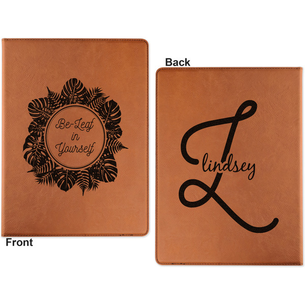 Tropical Leaves Border Cognac Leatherette Portfolios with Notepad - Large - Double Sided - Apvl