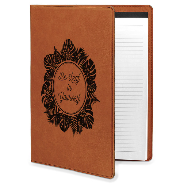 Custom Tropical Leaves Border Leatherette Portfolio with Notepad - Large - Double Sided (Personalized)