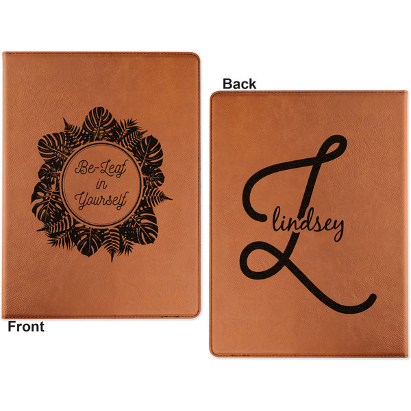 Tropical Leaves Border Cognac Leatherette Portfolios with Notepad - Small - Double Sided- Apvl