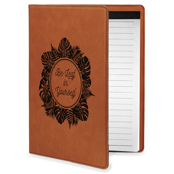 Custom Tropical Leaves Border Leatherette Portfolio with Notepad - Small - Double Sided (Personalized)