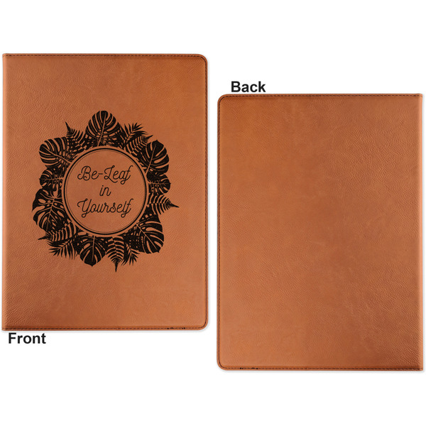 Tropical Leaves Border Cognac Leatherette Portfolios with Notepad - Small - Single Sided- Apvl