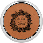 Tropical Leaves Border Leatherette Round Coaster w/ Silver Edge - Single or Set (Personalized)