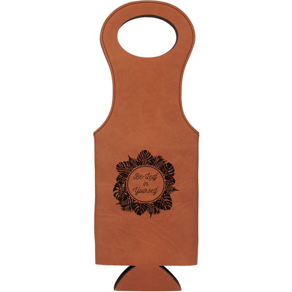 Custom Tropical Leaves Border Leatherette Wine Tote (Personalized)