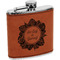 Tropical Leaves Border Cognac Leatherette Wrapped Stainless Steel Flask