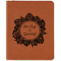 Tropical Leaves Border Leatherette Zipper Portfolio with Notepad - Double Sided (Personalized)