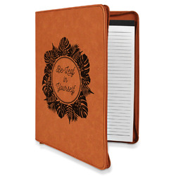 Tropical Leaves Border Leatherette Zipper Portfolio with Notepad (Personalized)