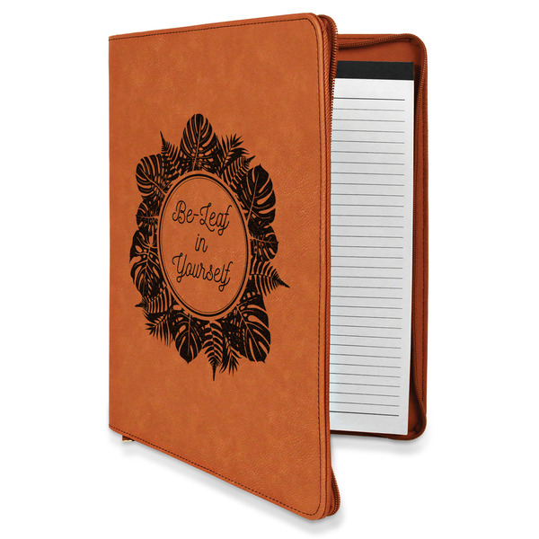 Custom Tropical Leaves Border Leatherette Zipper Portfolio with Notepad (Personalized)