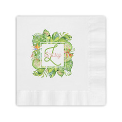 Tropical Leaves Border Coined Cocktail Napkins (Personalized)