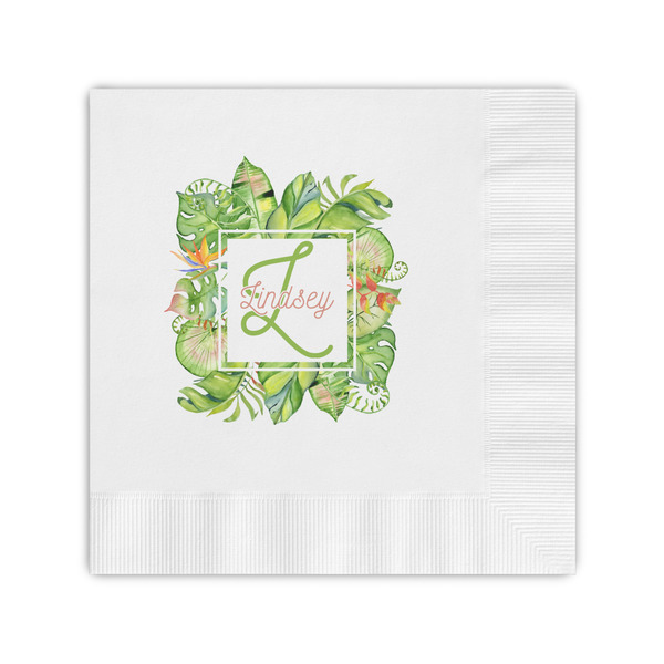 Custom Tropical Leaves Border Coined Cocktail Napkins (Personalized)