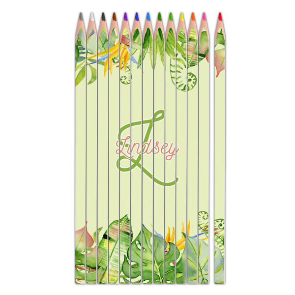 Custom Tropical Leaves Border Colored Pencils (Personalized)