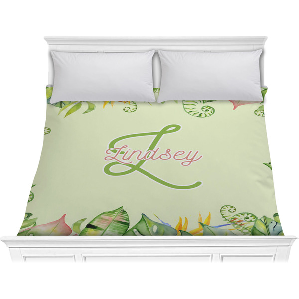 Custom Tropical Leaves Border Comforter - King (Personalized)