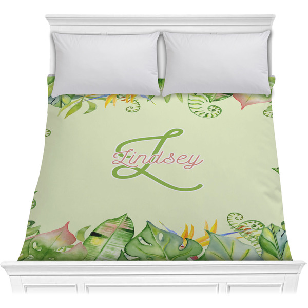 Custom Tropical Leaves Border Comforter - Full / Queen (Personalized)