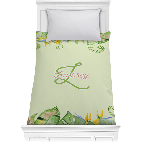 Custom Tropical Leaves Border Comforter - Twin (Personalized)