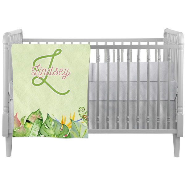 Custom Tropical Leaves Border Crib Comforter / Quilt (Personalized)