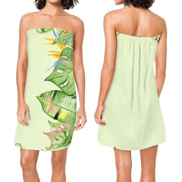 Tropical Leaves Border Custom Bath Wrap - Front & Back View