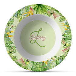 Tropical Leaves Border Plastic Bowl - Microwave Safe - Composite Polymer (Personalized)