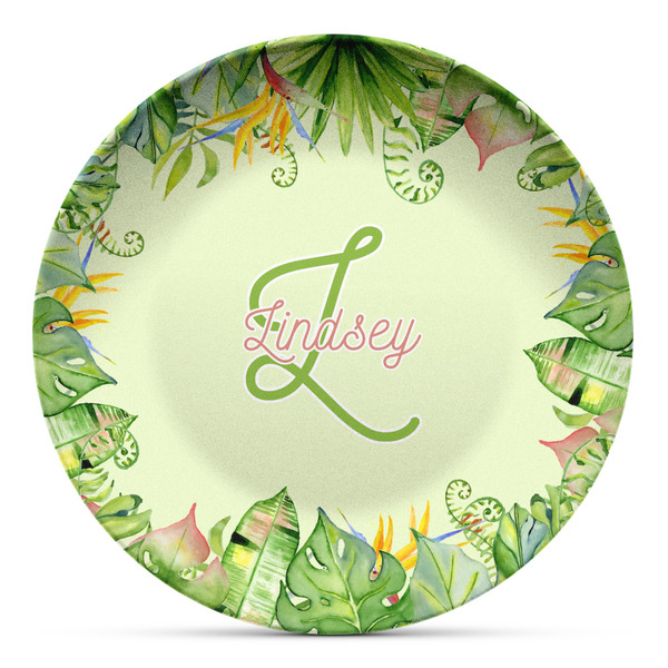 Custom Tropical Leaves Border Microwave Safe Plastic Plate - Composite Polymer (Personalized)