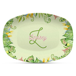 Tropical Leaves Border Plastic Platter - Microwave & Oven Safe Composite Polymer (Personalized)