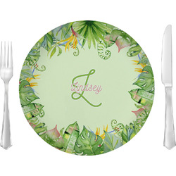 Tropical Leaves Border Glass Lunch / Dinner Plate 10" (Personalized)