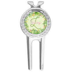 Tropical Leaves Border Golf Divot Tool & Ball Marker (Personalized)