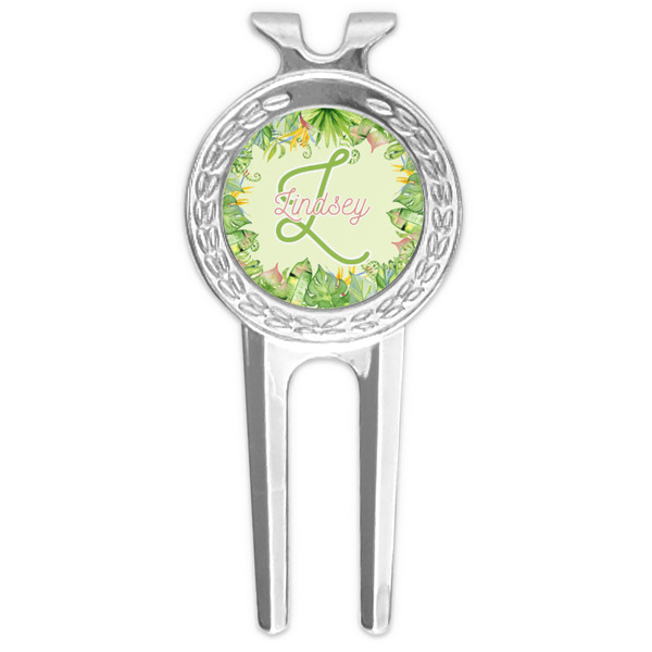 Custom Tropical Leaves Border Golf Divot Tool & Ball Marker (Personalized)