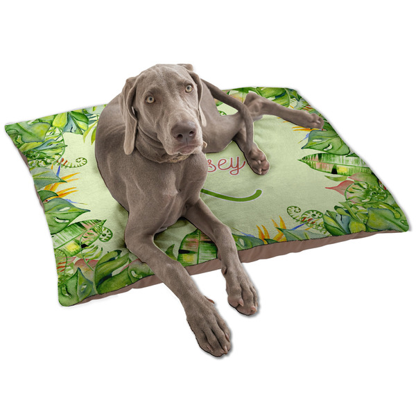Custom Tropical Leaves Border Dog Bed - Large w/ Name and Initial