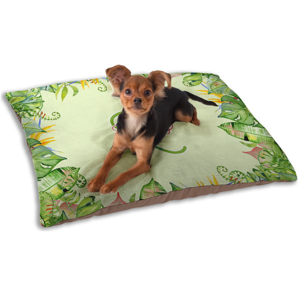 Custom Tropical Leaves Border Dog Bed - Small w/ Name and Initial