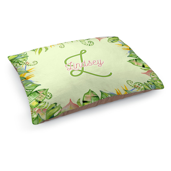 Custom Tropical Leaves Border Dog Bed - Medium w/ Name and Initial