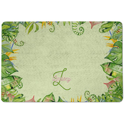 Tropical Leaves Border Dog Food Mat w/ Name and Initial