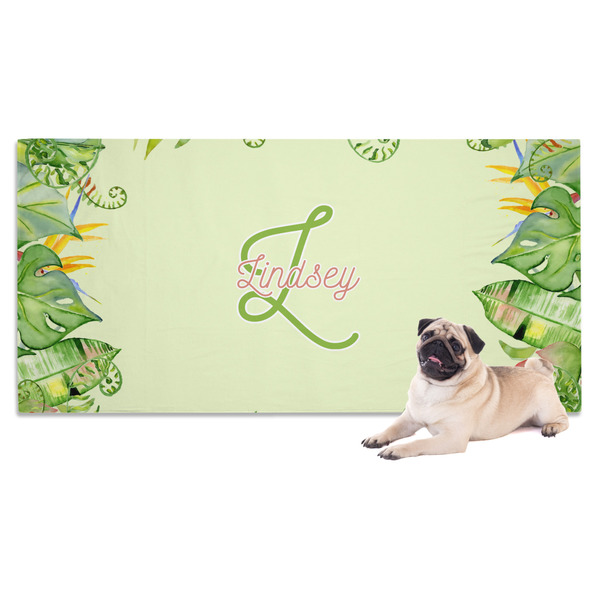 Custom Tropical Leaves Border Dog Towel (Personalized)
