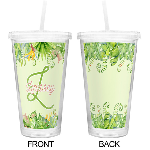 Tropical Leaves Border Double Wall Tumbler with Straw - Approval