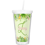 Tropical Leaves Border Double Wall Tumbler with Straw (Personalized)