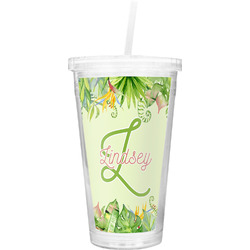 Tropical Leaves Border Double Wall Tumbler with Straw (Personalized)
