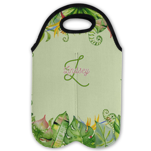 Tropical Leaves Border Double Wine Tote - Flat (new)