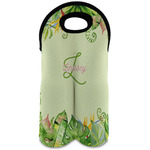 Tropical Leaves Border Wine Tote Bag (2 Bottles) (Personalized)