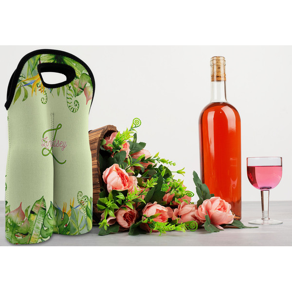 Tropical Leaves Border Double Wine Tote - LIFESTYLE (new)