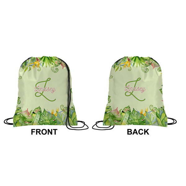 Tropical Leaves Border Drawstring Backpack Front & Back Small