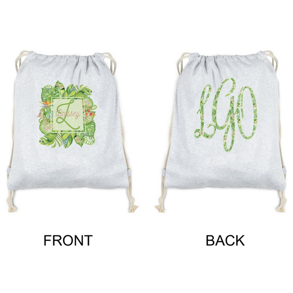 Tropical Leaves Border Drawstring Backpacks - Sweatshirt Fleece - Double Sided - APPROVAL