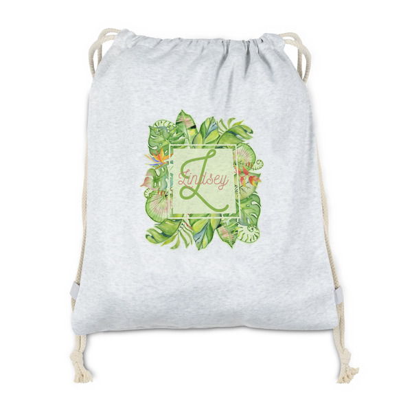Custom Tropical Leaves Border Drawstring Backpack - Sweatshirt Fleece - Double Sided (Personalized)