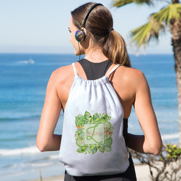 Tropical Leaves Border Drawstring Backpacks - Sweatshirt Fleece - Double Sided - LIFESTYLE