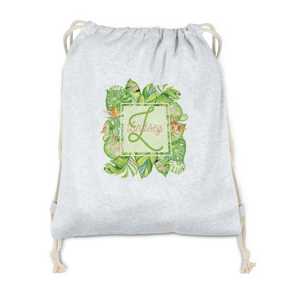 Custom Tropical Leaves Border Drawstring Backpack - Sweatshirt Fleece (Personalized)