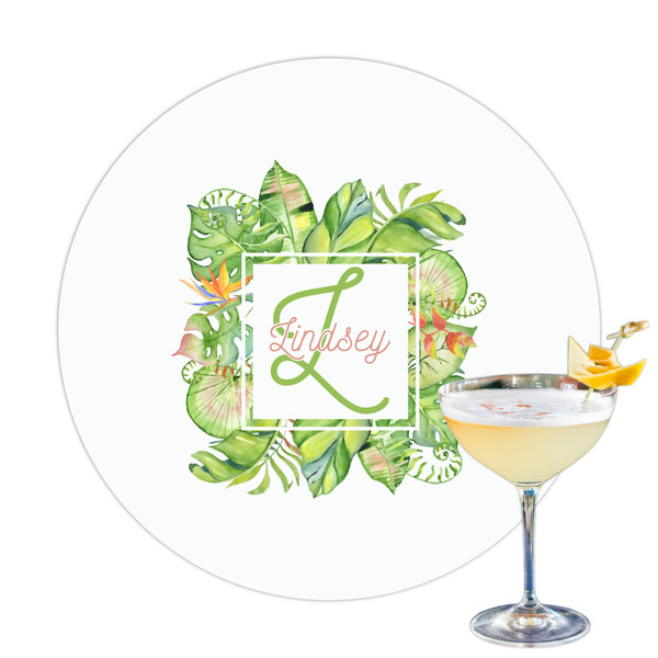 Custom Tropical Leaves Border Printed Drink Topper - 3.25" (Personalized)