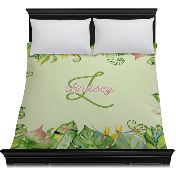 Tropical Leaves Border Duvet Cover - Queen - On Bed - No Prop